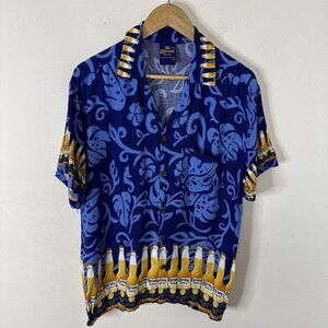 Corona Beer‎ Cabana Hawaiian Shirt Men Size Medium Blue Floral Beer Button Rayon
